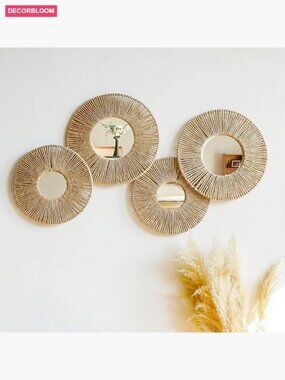 Set of 4 Woven Wall Baskets - Boho Jute Wall Hanging Decor